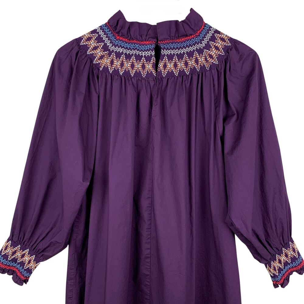 Pomander Place Wrenley Dress Purple Smocked Mini Long Sleeve Women's L - Picture 8 of 11